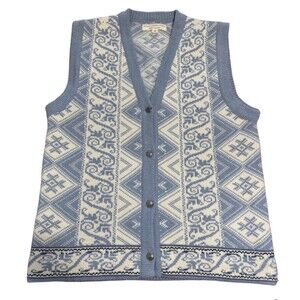 Baltic Inspirations Sweater Vest Womens Medium Lt Blue Fair Isle Wool Estonia